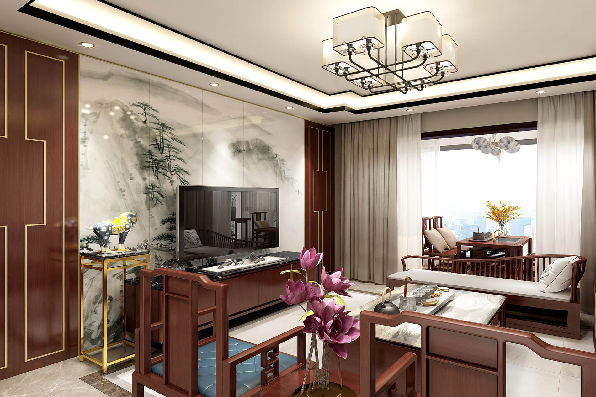 綠地中央廣場141m&sup2;新中式風格案例